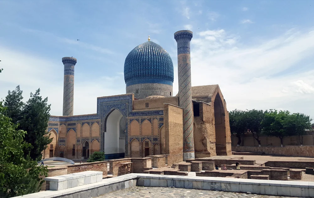 Gur-Emir Mausoleum in Samarkand - burial place of Amir Timur with iconic ribbed blue dome