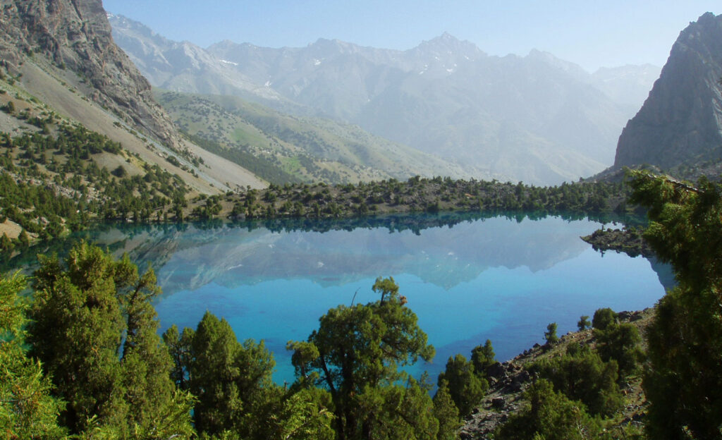 Scenic view of Marguzor Lake, the largest of the Seven Lakes in Tajikistan